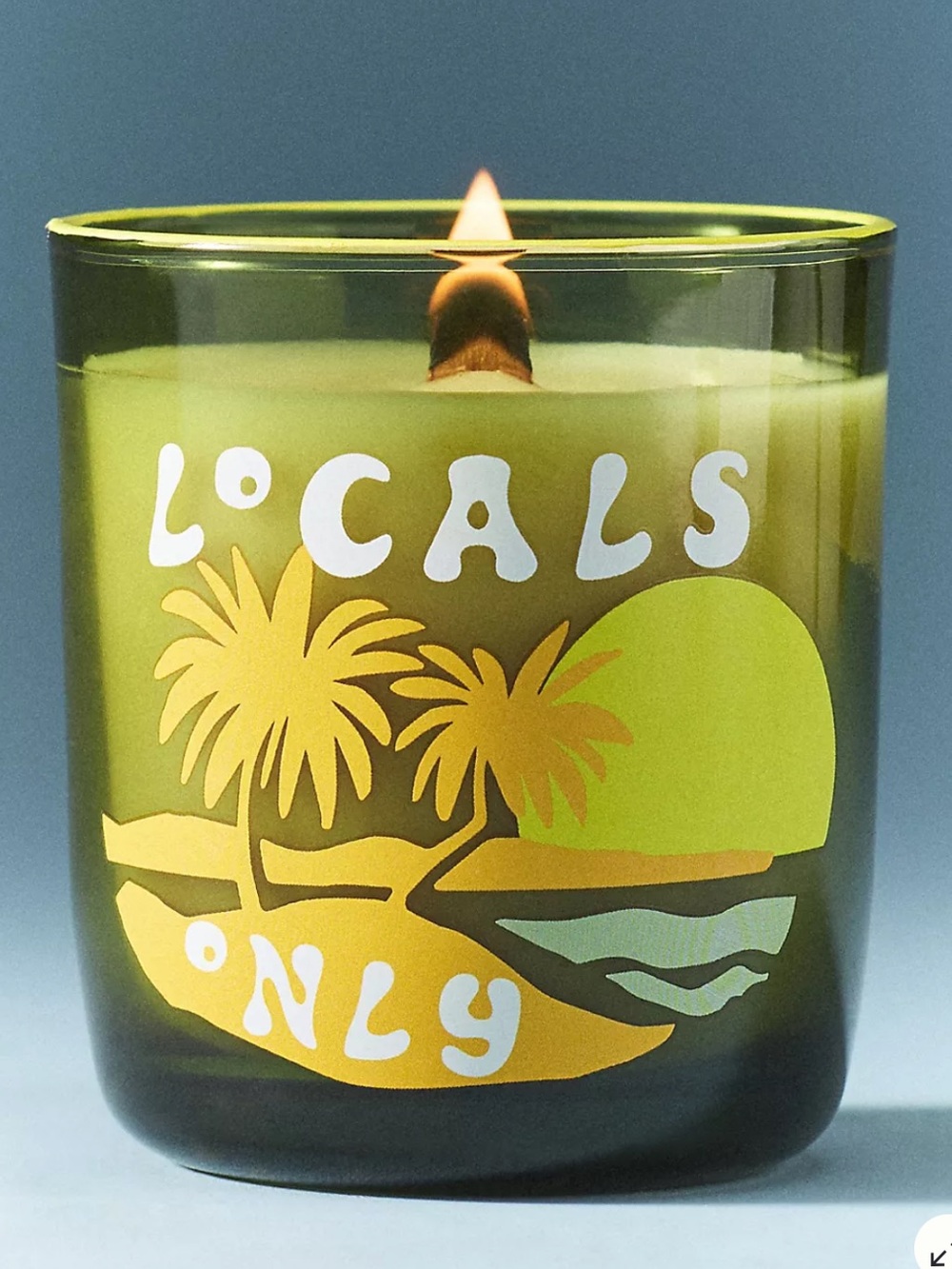 Anthropologie Locals Only Woody Bonfire Beach Green Glass Candle